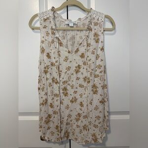 Bunulu Cream Floral Sleeveless Boho Tunic Top Women’s 1X Lace Trim